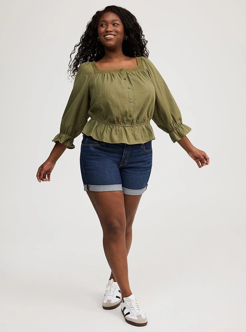 Cotton Dobby Square Neck Top
