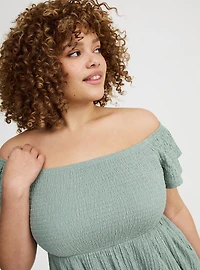 Smocked Skater Off-Shoulder Mini Dress