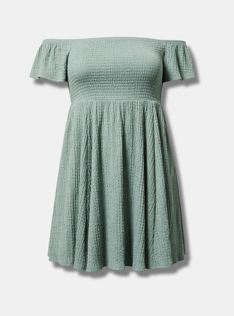 Smocked Skater Off-Shoulder Mini Dress