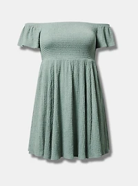 Smocked Skater Off-Shoulder Mini Dress