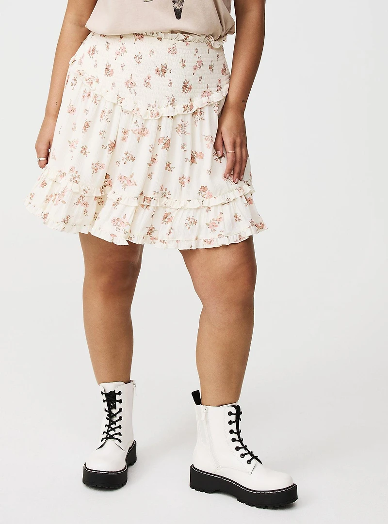 Smocked Ruffle Mini Skirt