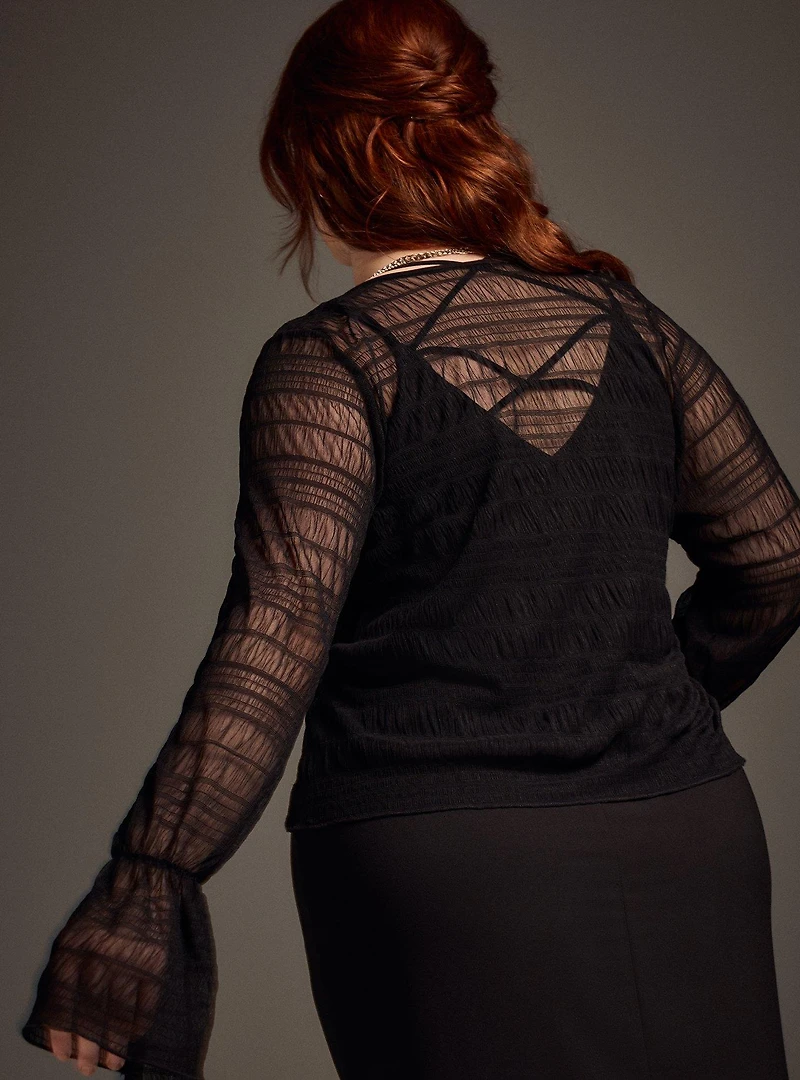 Nightfall Tie-Front Mesh Top