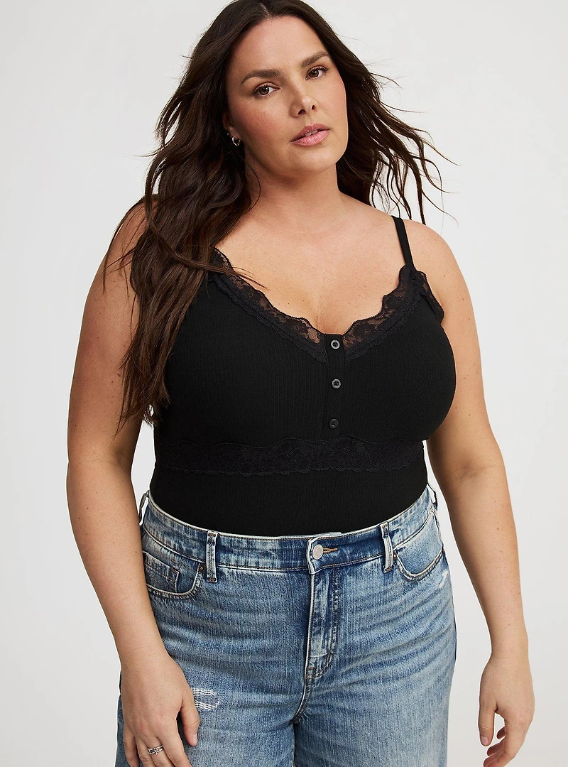 Ribbed Lace Trim Cami