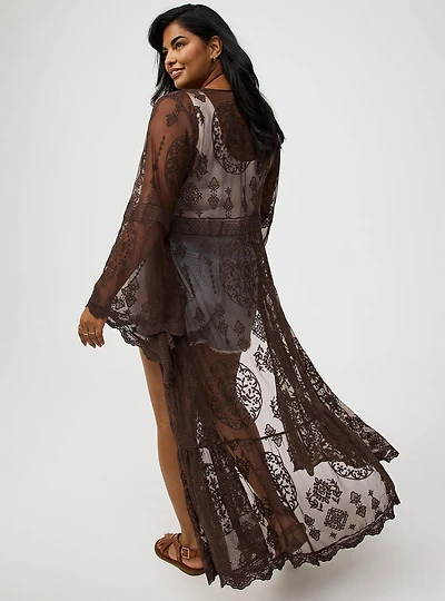 Embroidered Lace Mesh Kimono