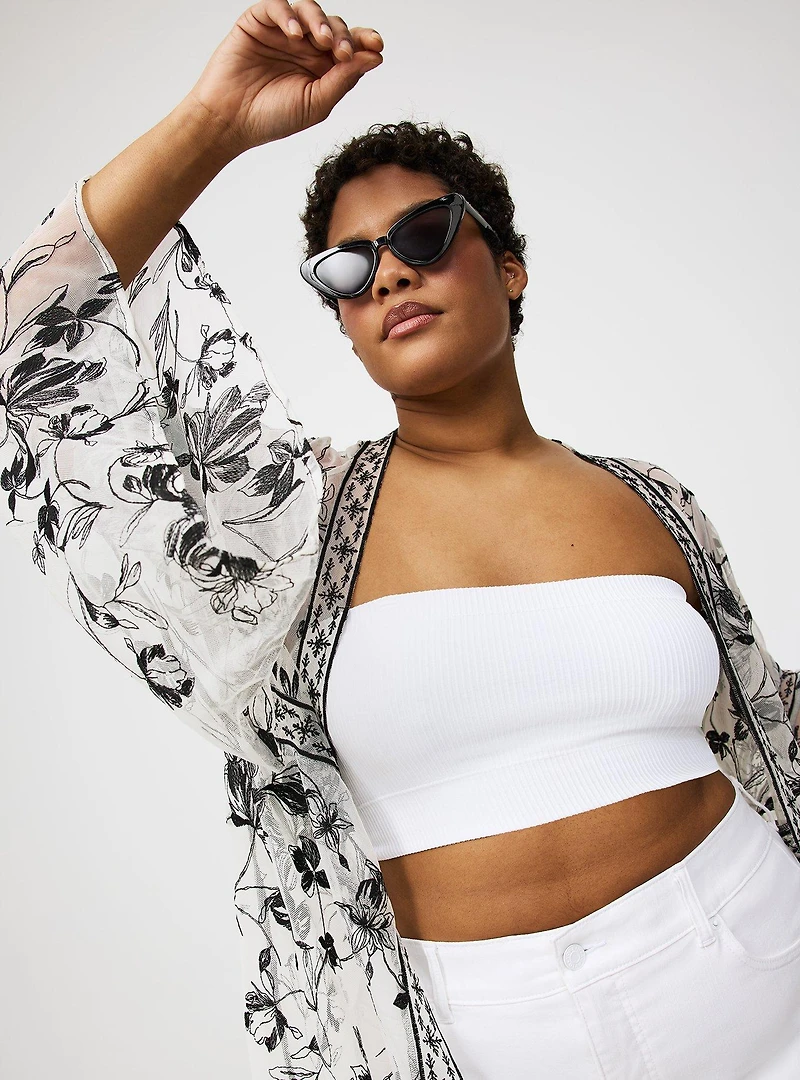 Embroidered Lace Mesh Kimono