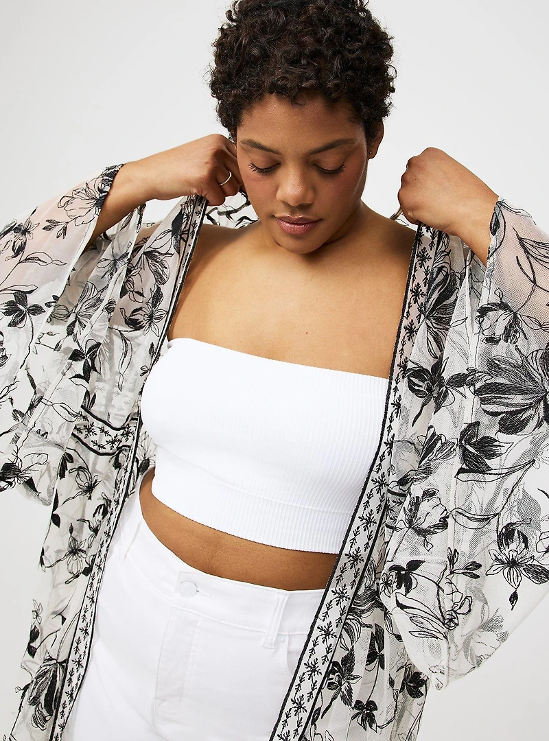 Embroidered Lace Mesh Kimono