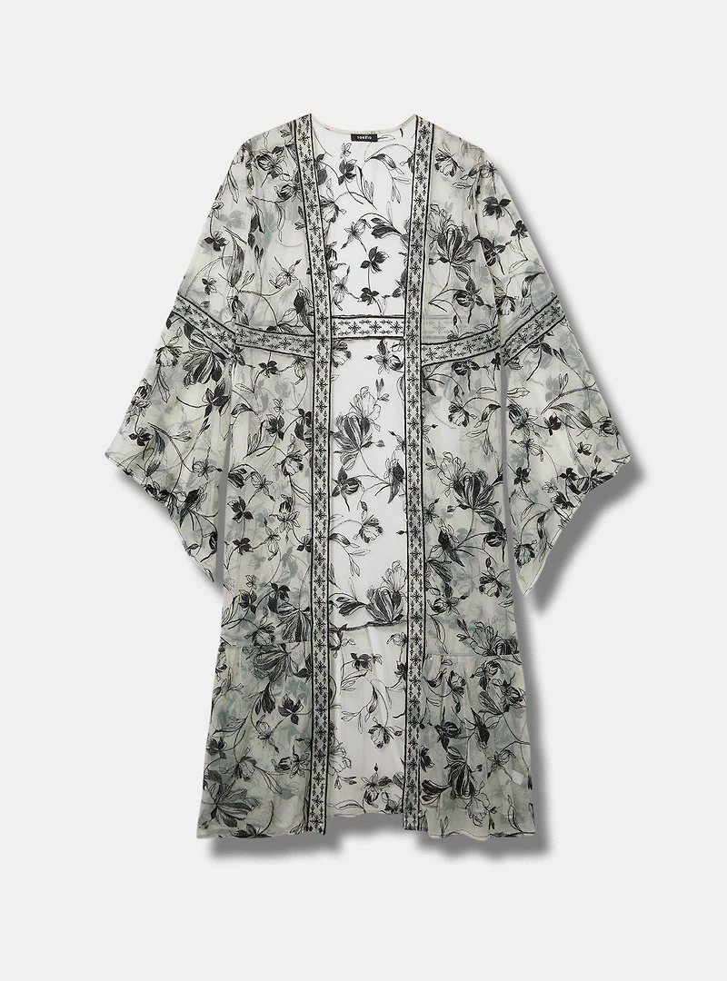 Embroidered Lace Mesh Kimono