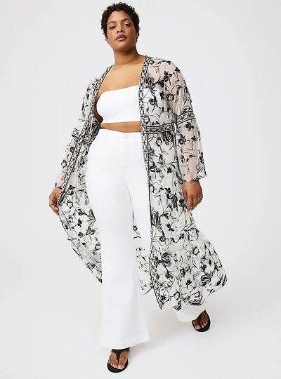 Embroidered Lace Mesh Kimono