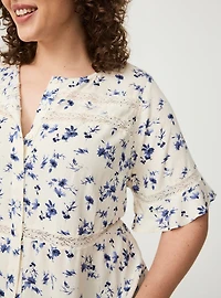 Lace Inset Button Front Top