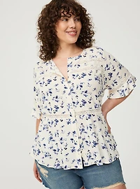 Lace Inset Button Front Top