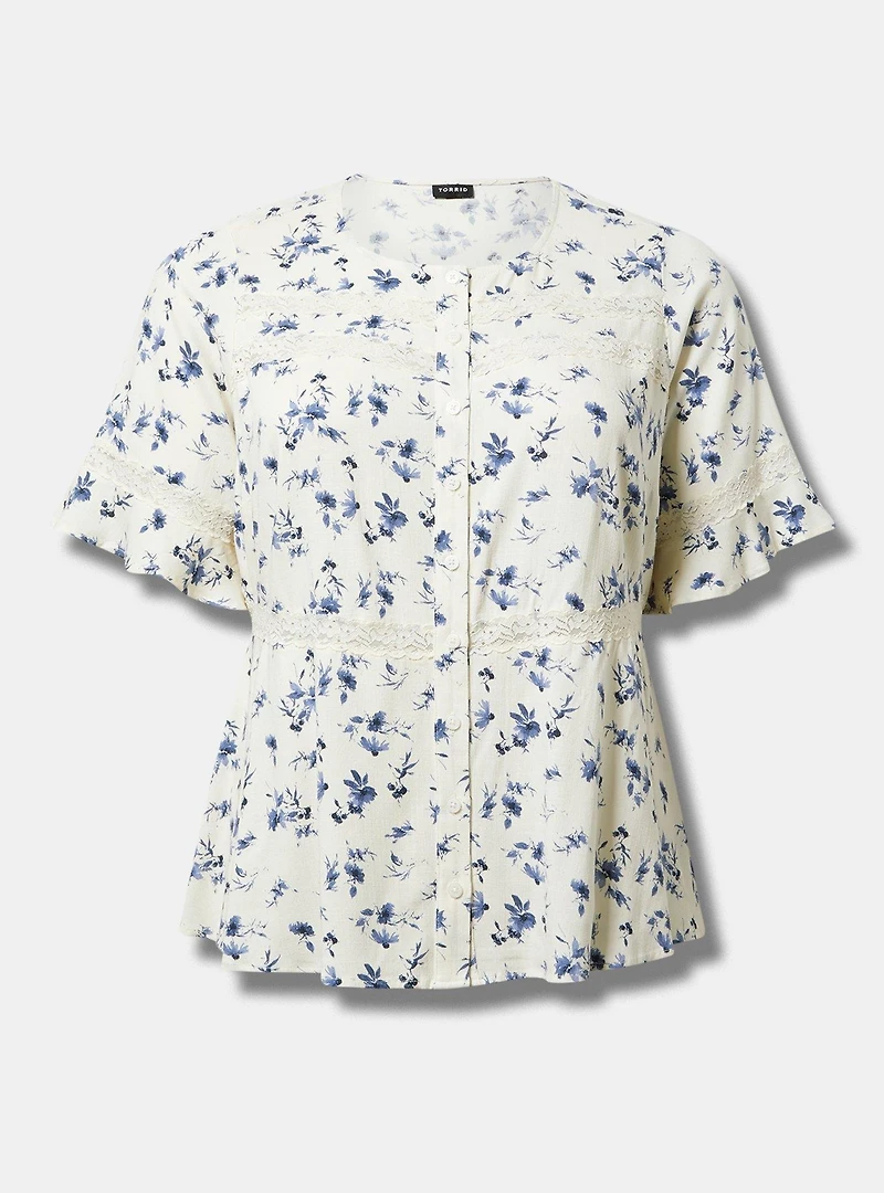 Lace Inset Button Front Top
