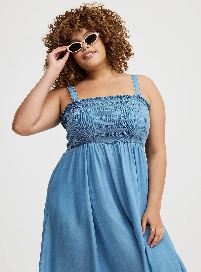 Midi Chambray Smocked Dress
