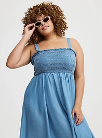 Midi Chambray Smocked Dress