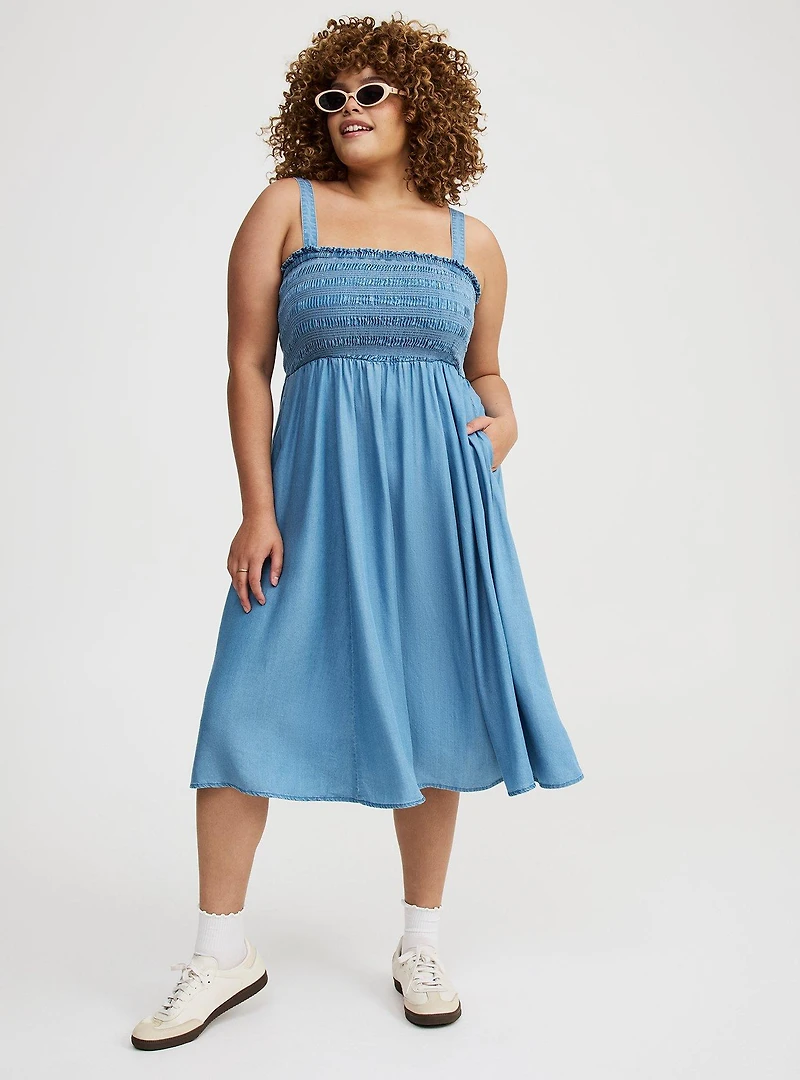Midi Chambray Smocked Dress