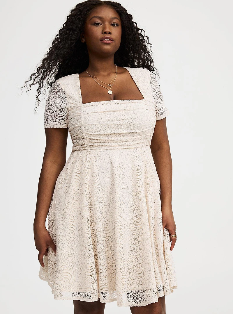 Mini Lace Ruched Dress