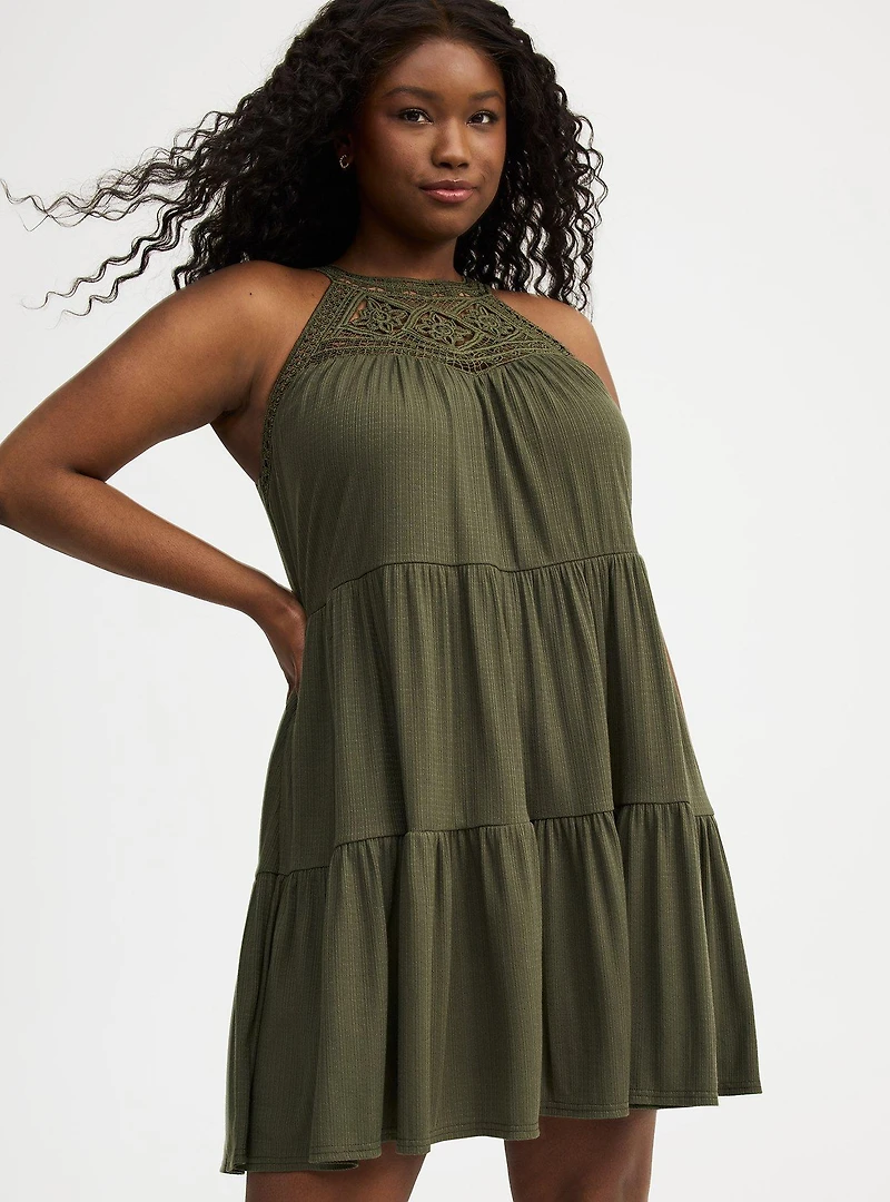 High-Neck Crochet Mini Dress