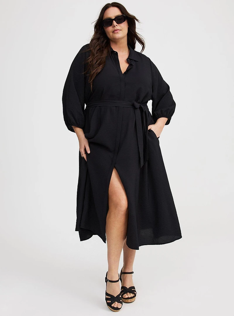 Collared Tie-Front Shirt Dress