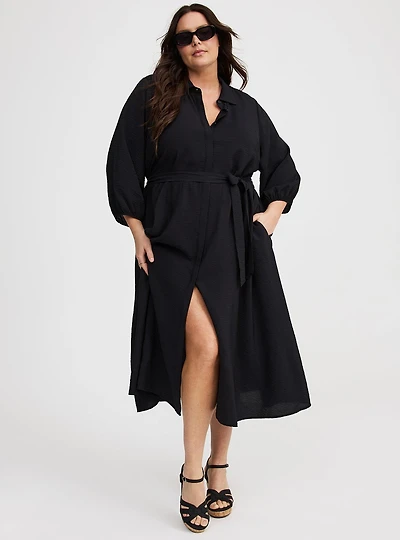 Collared Tie-Front Shirt Dress