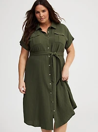 Midi Double Pucker Gauze Shirt Dress