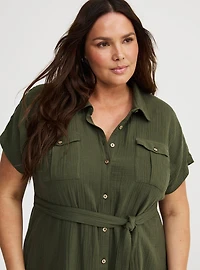 Midi Double Pucker Gauze Shirt Dress
