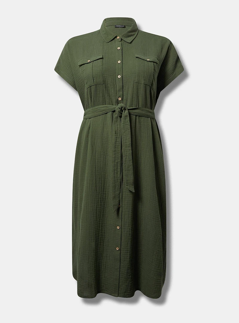 Midi Double Pucker Gauze Shirt Dress