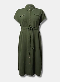 Midi Double Pucker Gauze Shirt Dress