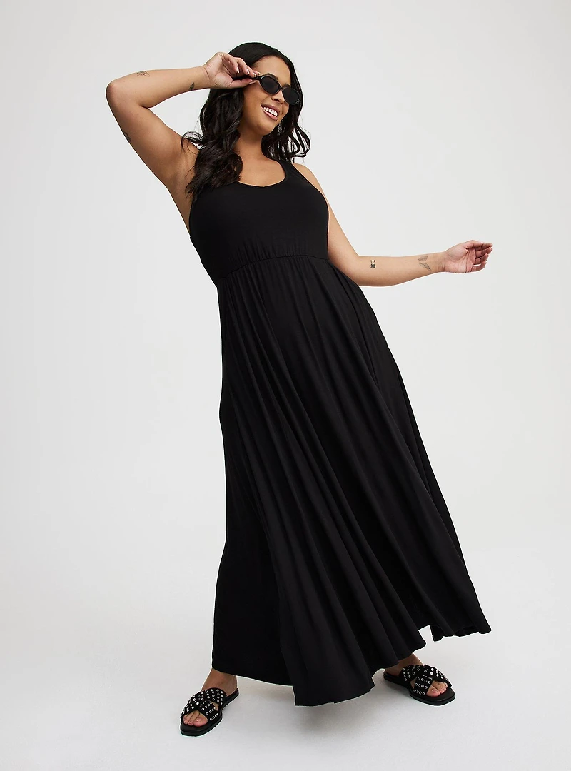 Jersey Knit V-Neck Maxi Dress