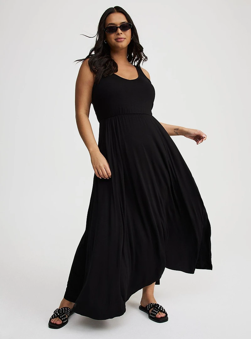 Jersey Knit V-Neck Maxi Dress