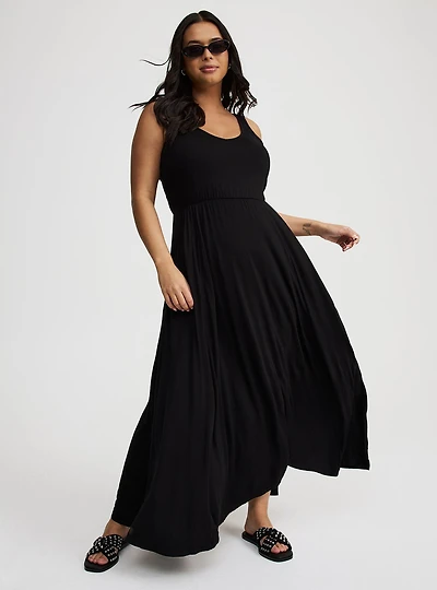 Jersey Knit V-Neck Maxi Dress