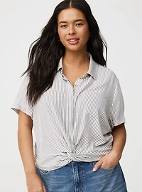 Crinkle Gauze Twist Front Shirt