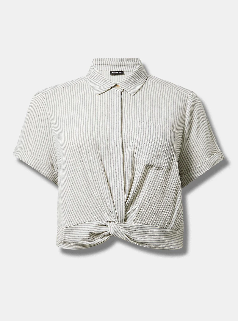 Crinkle Gauze Twist Front Shirt