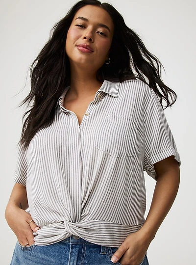 Crinkle Gauze Twist Front Shirt