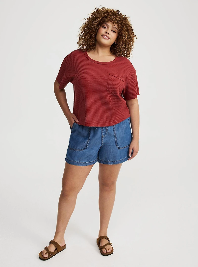 Cropped Waffle Pocket Crew Tee