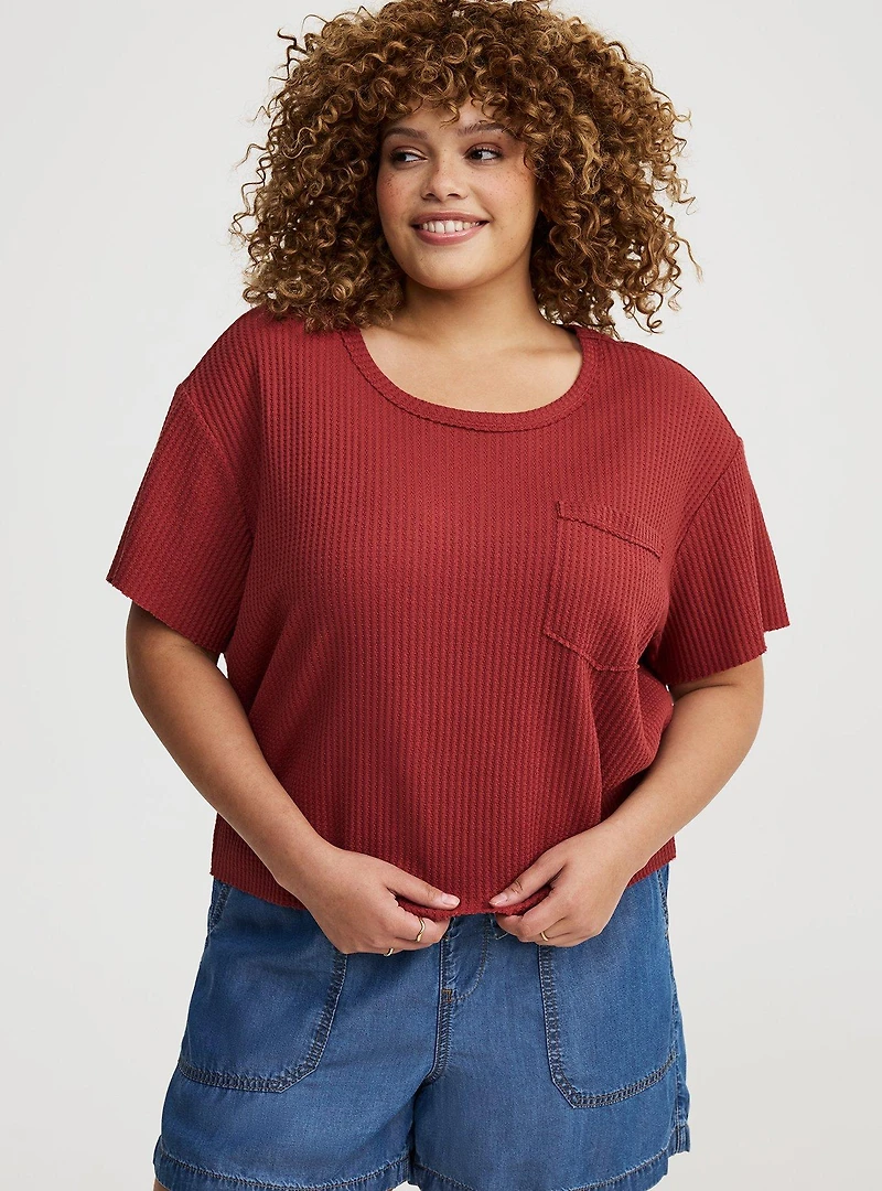 Cropped Waffle Pocket Crew Tee