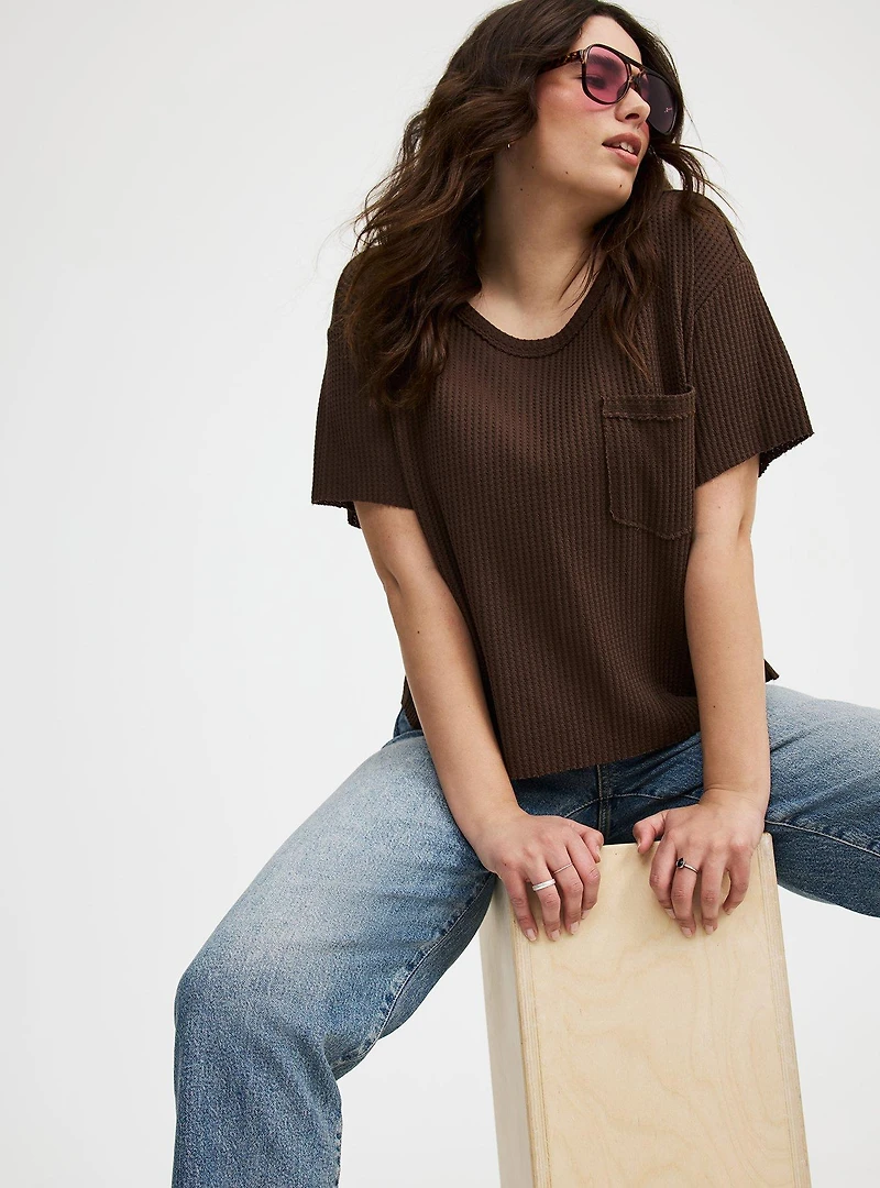 Cropped Waffle Pocket Crew Tee