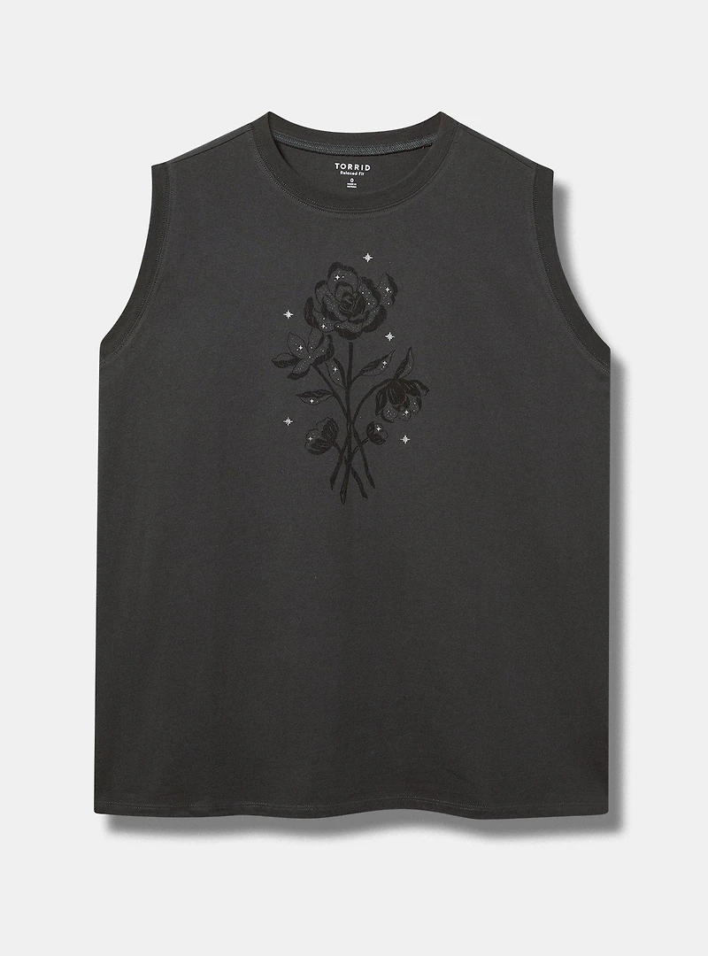 Celestial Flowers Relaxed Cotton Side Slit Tank