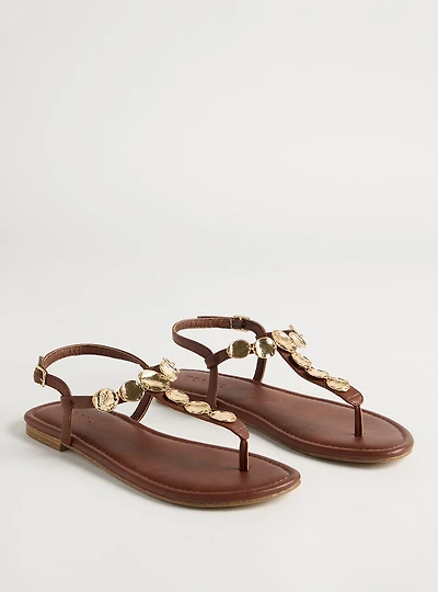 Coin T-Strap Sandal (WW