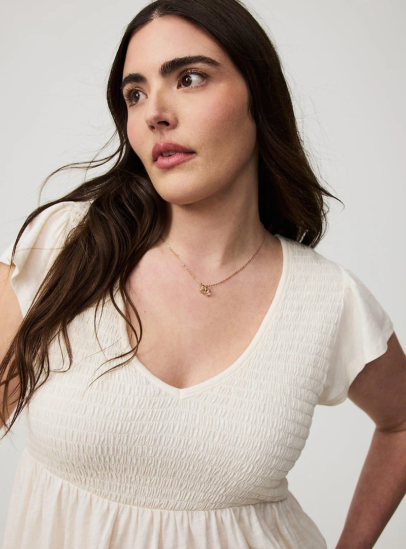 V-Neck Smocked Babydoll Top