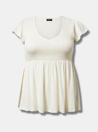 V-Neck Smocked Babydoll Top