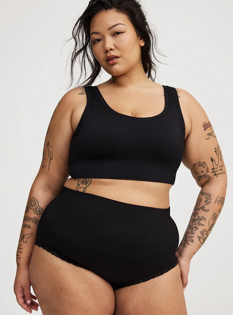 Seamless Rib High-Rise Lacy Brief Panty