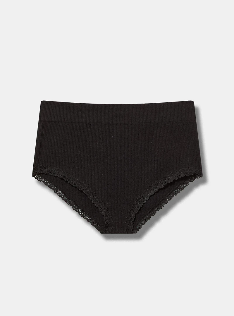 Seamless Rib High-Rise Lacy Brief Panty