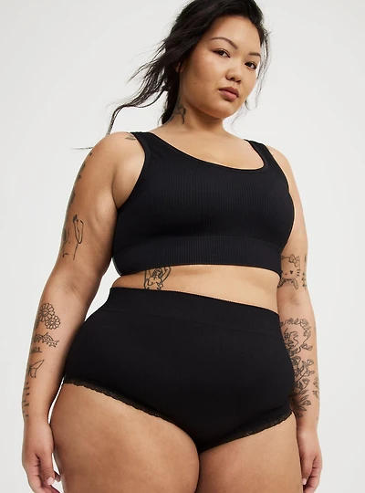 Seamless Rib High-Rise Lacy Brief Panty