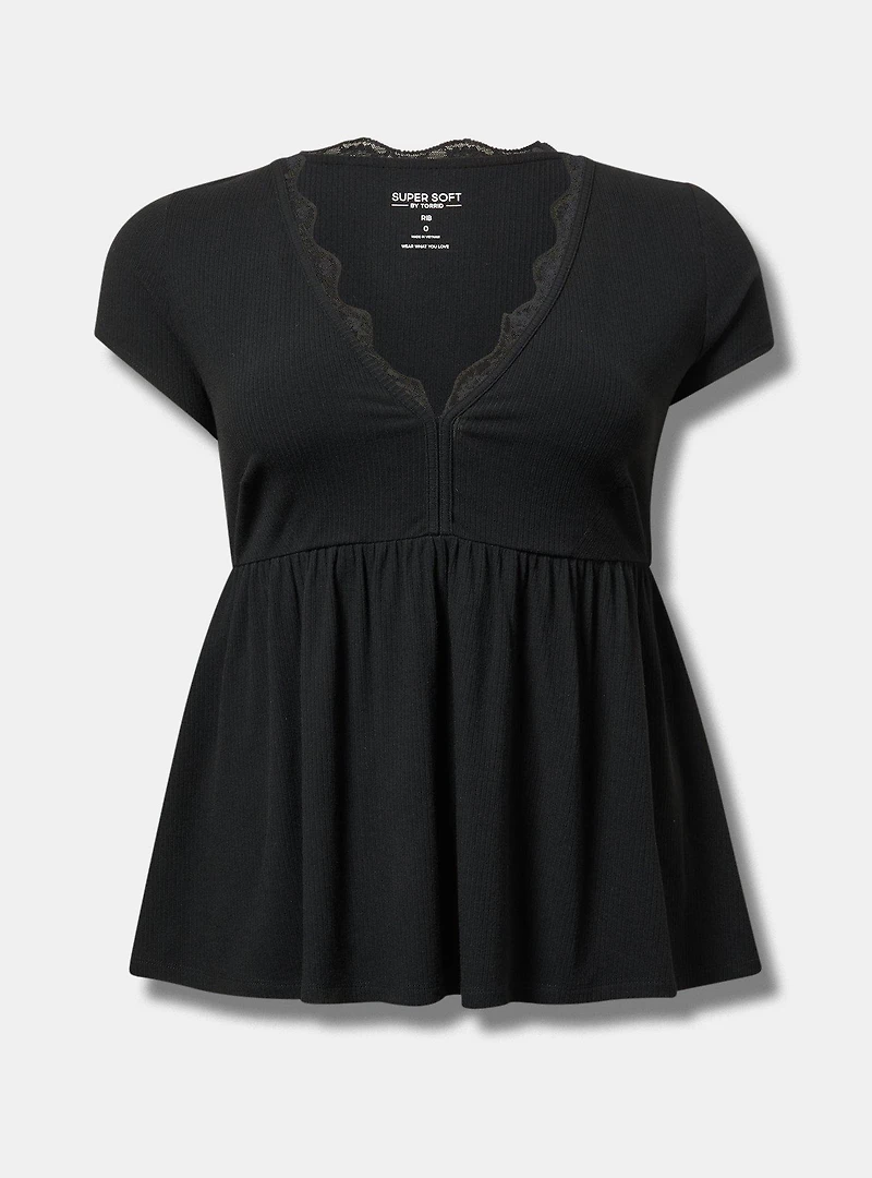 Lace Trim Babydoll Top