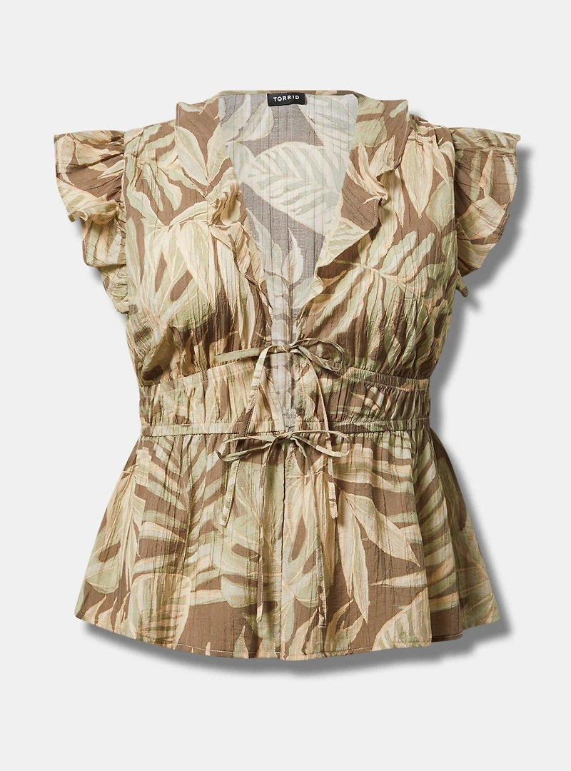 Ruffle V-Neck Tie Front Blouse