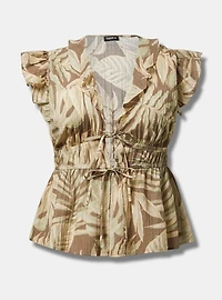 Ruffle V-Neck Tie Front Blouse