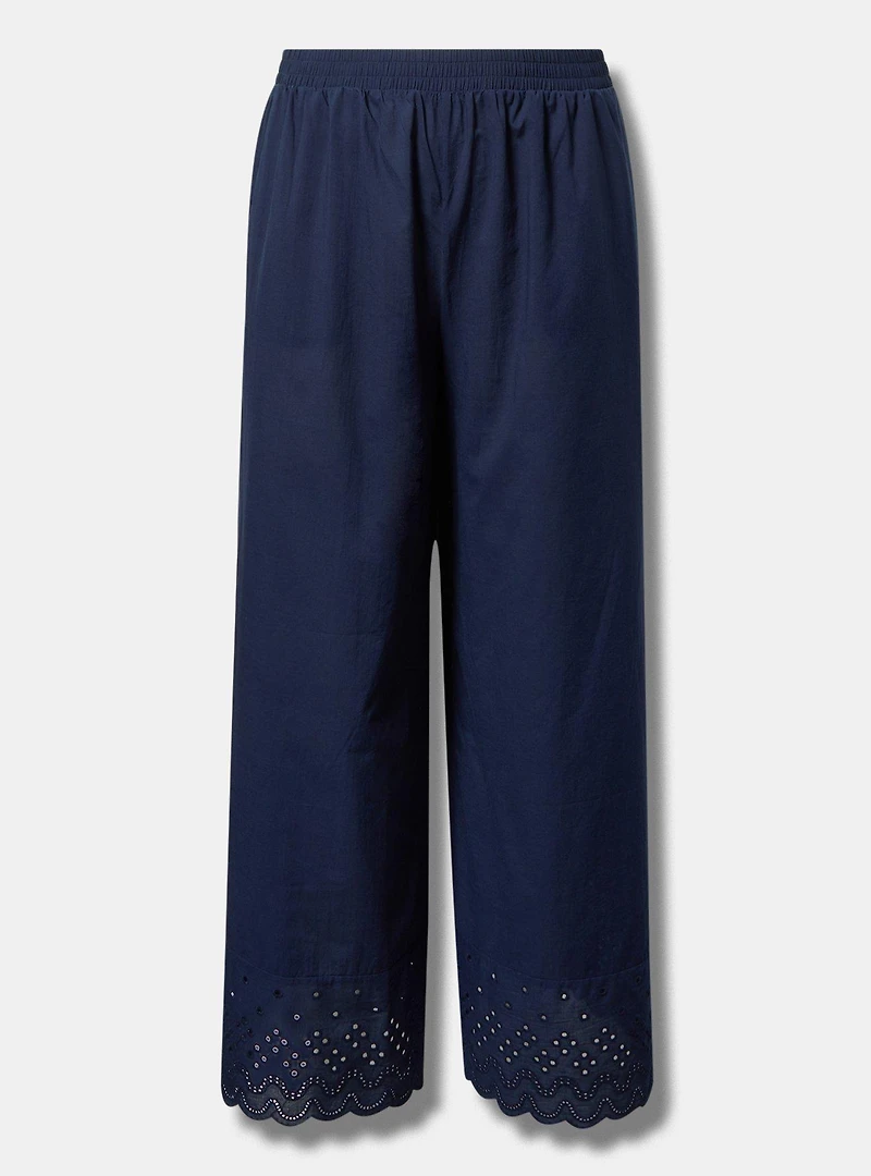Pull-On Wide-Leg Embroidered Pant
