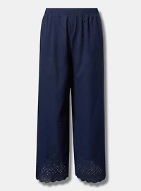 Pull-On Wide-Leg Embroidered Pant