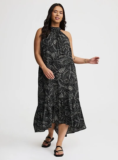 Midi High-Neck Tie-Back Dress