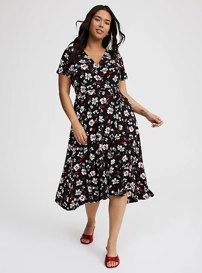 Midi Surplice Tie-Sleeve Dress