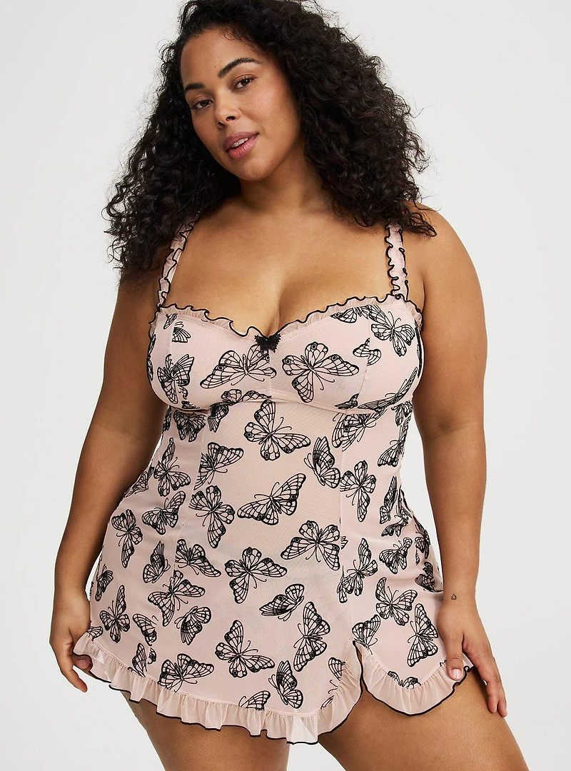 Flocked Mesh Babydoll